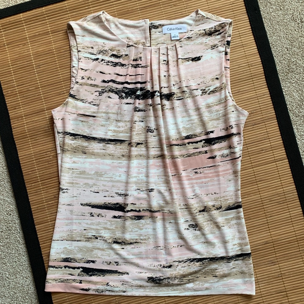 Calvin Klein Pink Pleated Sleeveless Blouse Top